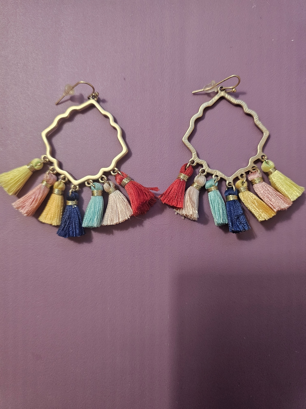 Boho Multi-Color Tassel Hoop Earrings - Gold Frame